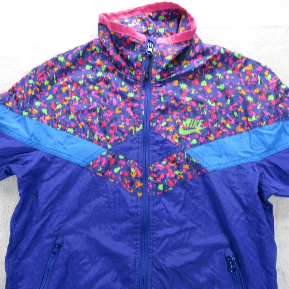 Nike Sportswear Jacket Girls Small 4-6 Purple Colorblock Full Zip Rain Retro